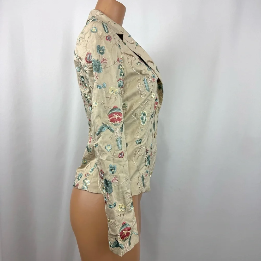 CORTEFIEL Women’s Sz 38 US M Cream Embroidered Blazer Jacket Whimsical Fairycore